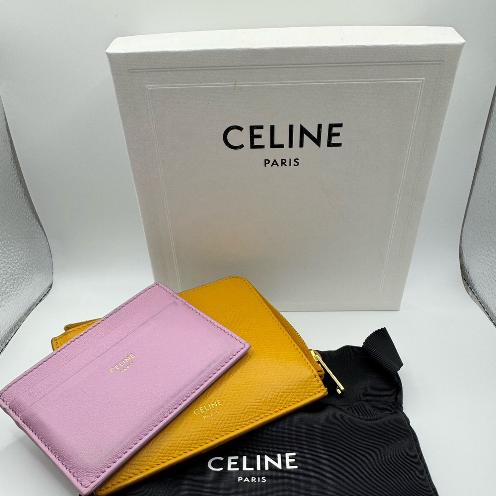 Celine Yellow and Pink Leather Card Holders